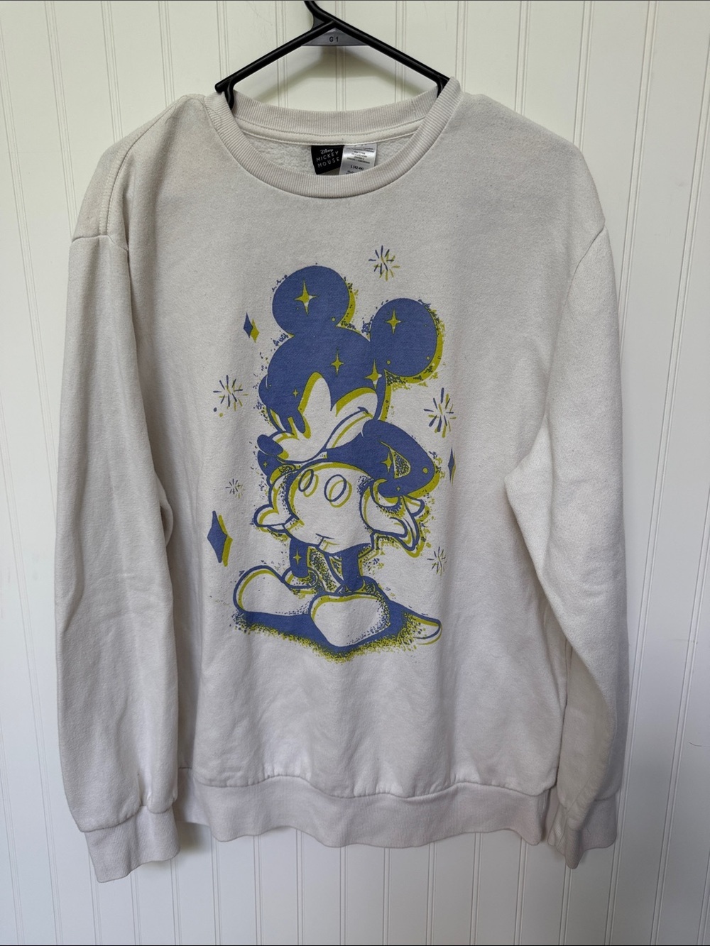 (326)Disney Mickey Mouse Graphic Sweatshirt Ivory Blue Yellow Size L 42-44